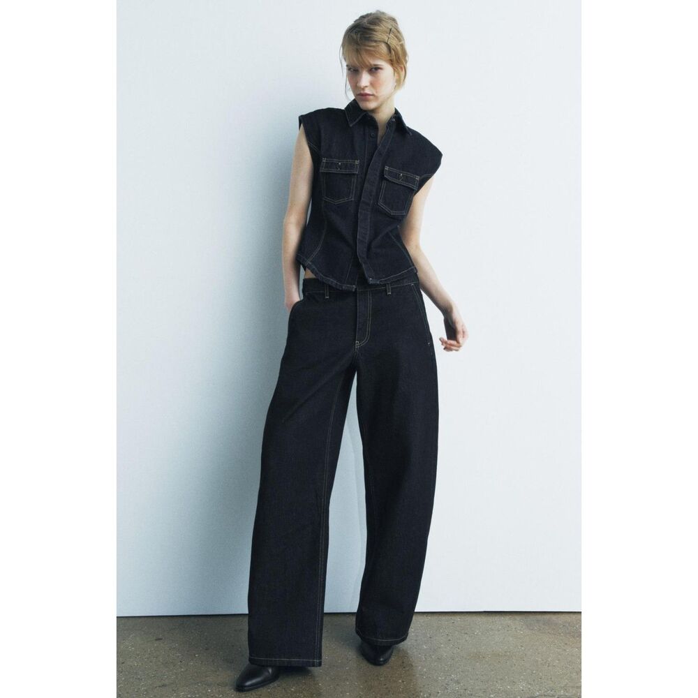 NWT ZARA Mid Rise Relaxed Fit Balloon Jean, Indigo Blue, Size 36/4, 8246/267/407